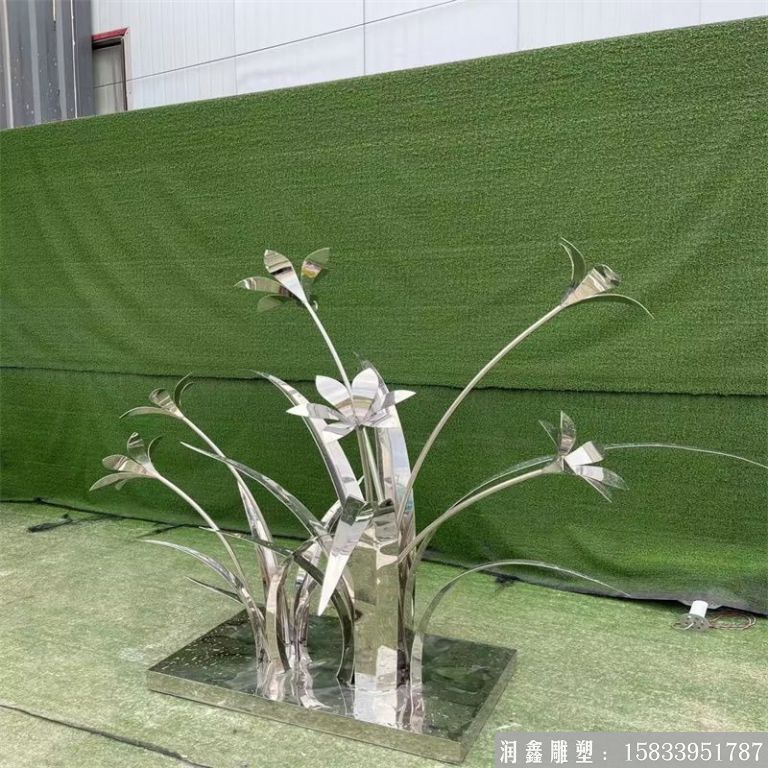 不銹鋼鏡面花朵雕塑，公園擺件花型雕塑